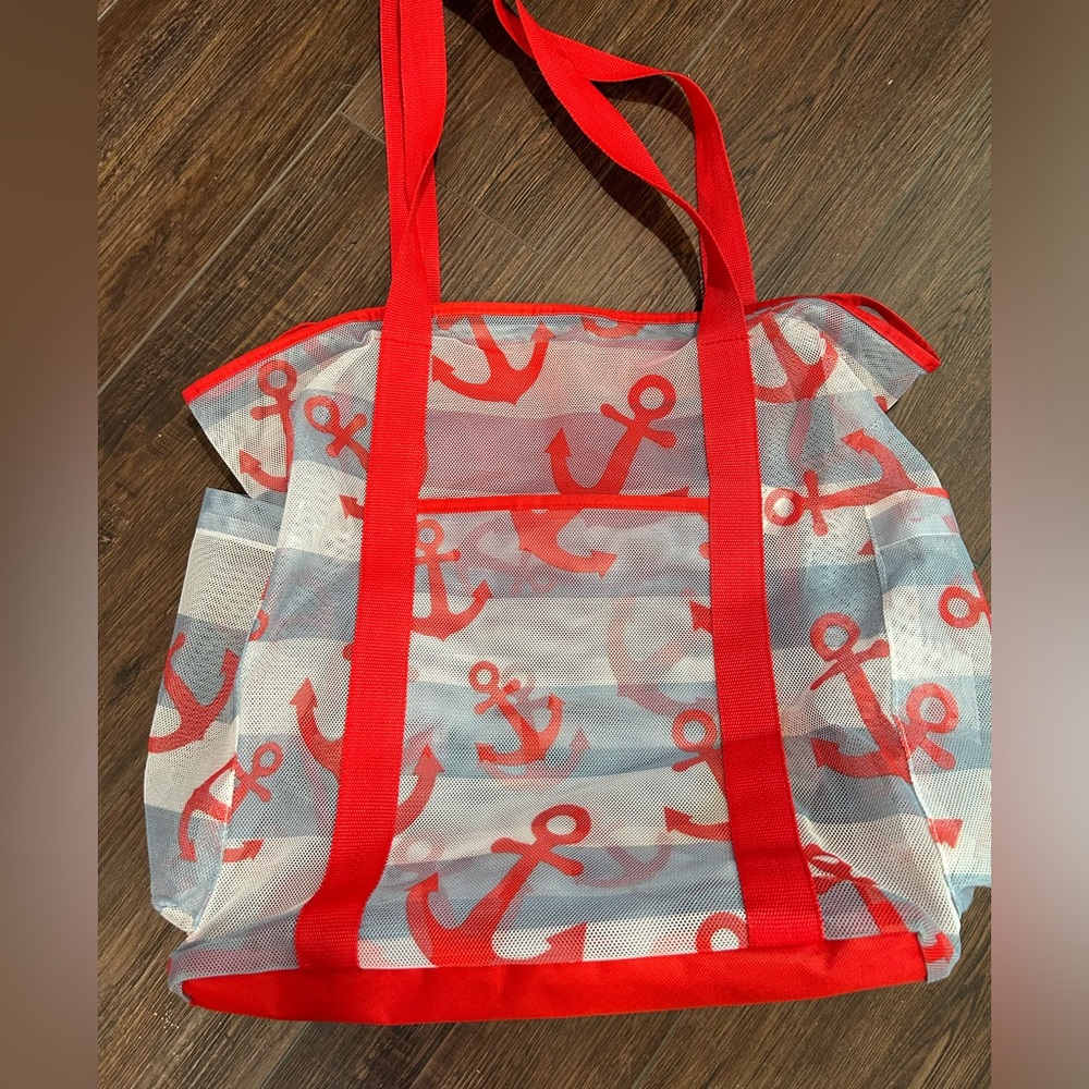 Mesh Pool Bag | Beach Bag | Boating Bag with Nautical Anchor Design